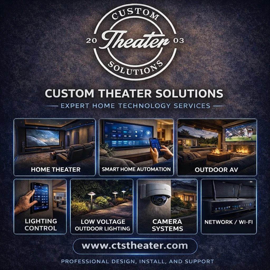 Upgrade your home with the ultimate entertainment experience 🔊🎬

At Custom Theater Solutions, we bring your vision to life with professional design, installation, and support for:

✔️ Home Theater
✔️ Smart Home Automation
✔️ Outdoor AV
✔️ Lighting 