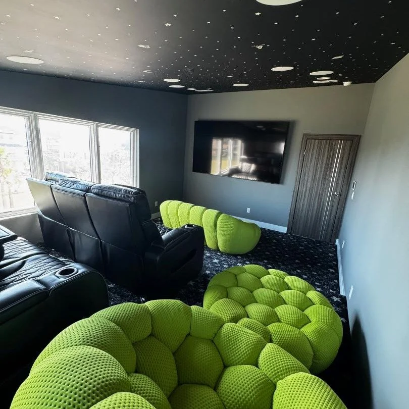 🚀 Movie nights just went out of this world! 🌌

 From the @samsung 100" TV to the star-studded ceiling to the cozy lime-green loungers, this @control4 7.2 home theater brings the galaxy indoors. ✨🎬

 

 CTS is ready to elevate your Media Room 