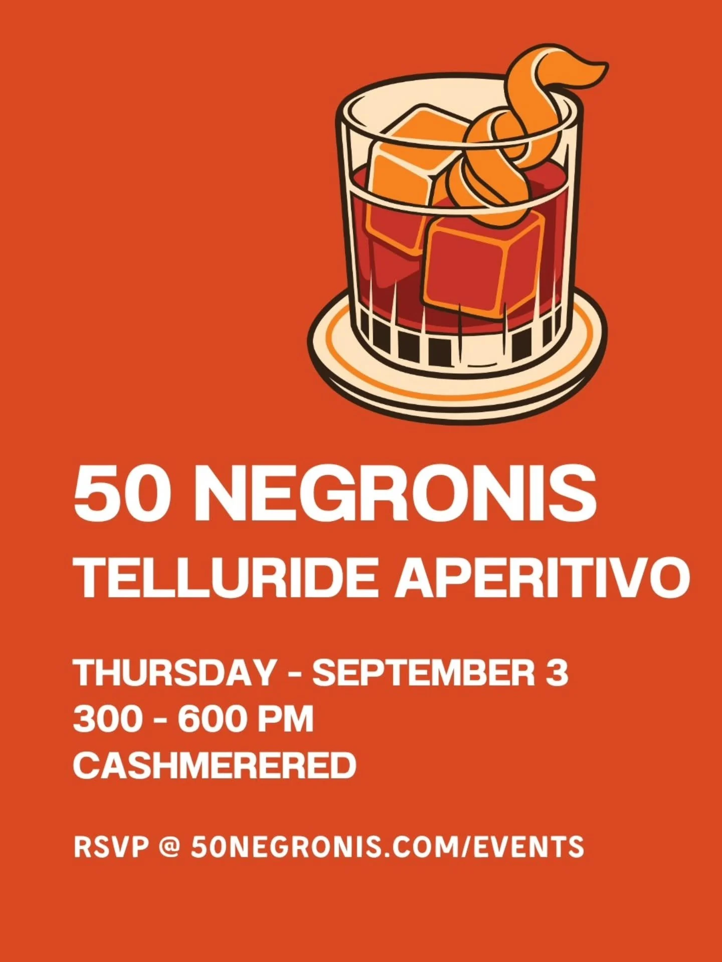 50 Negronis | Telluride Aperitivo

Meet up in Telluride for a 50 Negronis aperitivo the evening before the film festival begins.

Copies of 50 Negronis will be available, signed on request &mdash; inspirational message and poor penmanship guaranteed.