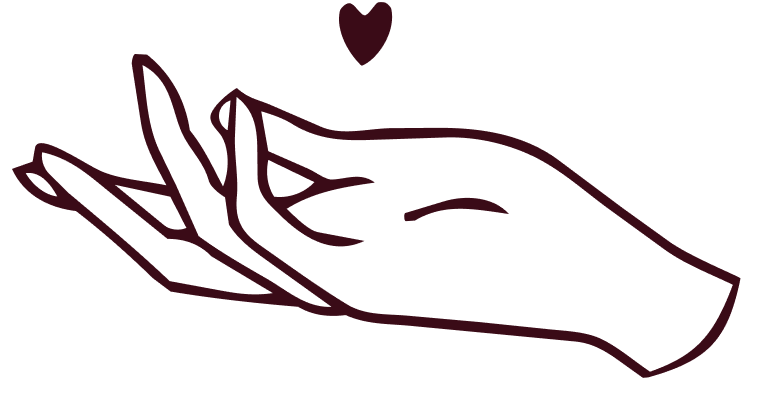 A minimalist line drawing of a hand with fingers crossed, a small heart above, and a wrist bracelet.