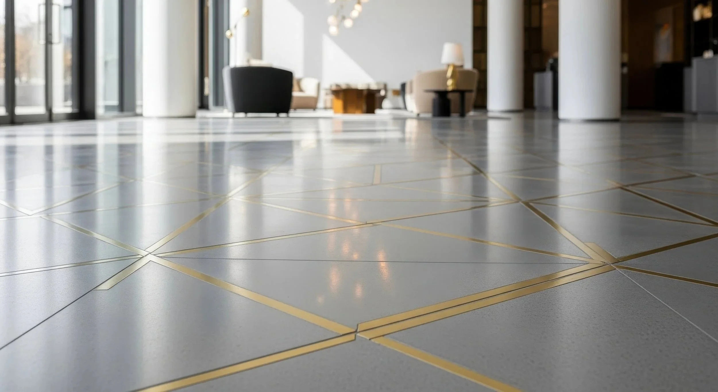 up close view of a tile floor in a lobby