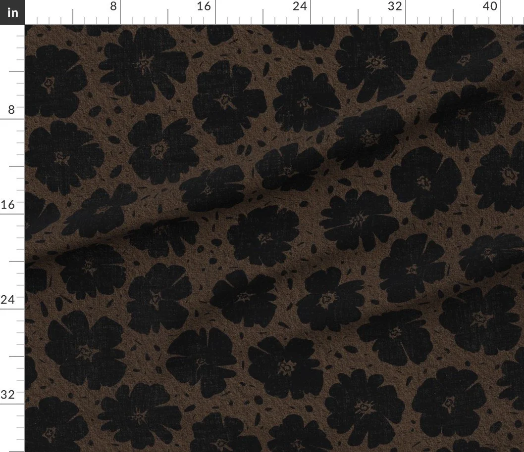 Dark Moody Brown and Black Hand Drawn Flowers