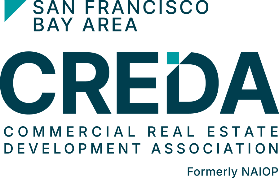 Logo for the Commercial Real Estate Development Association (CREDA) in the San Francisco Bay Area, formerly NAIOP, with large stylized text and smaller text indicating the location and full name of the organization.
