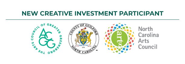 3 logos representing The Arts Council of Greater Greensboro, Guilford County and the NC Arts Council