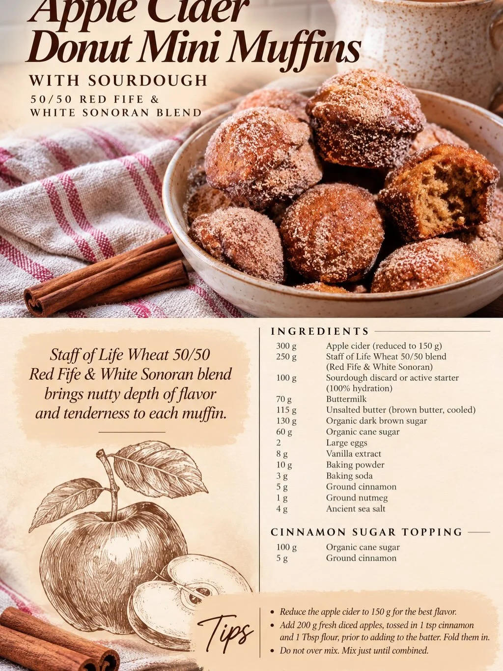 Another amazing recipe submission from Beth @the.yellowbrick.bakery 

This recipe can be made as a muffin or a cake! I made mini cakes! 

With sourdough or without:
(Without sourdough, use 50g organic all purpose and 50g whole milk or buttermilk). 

