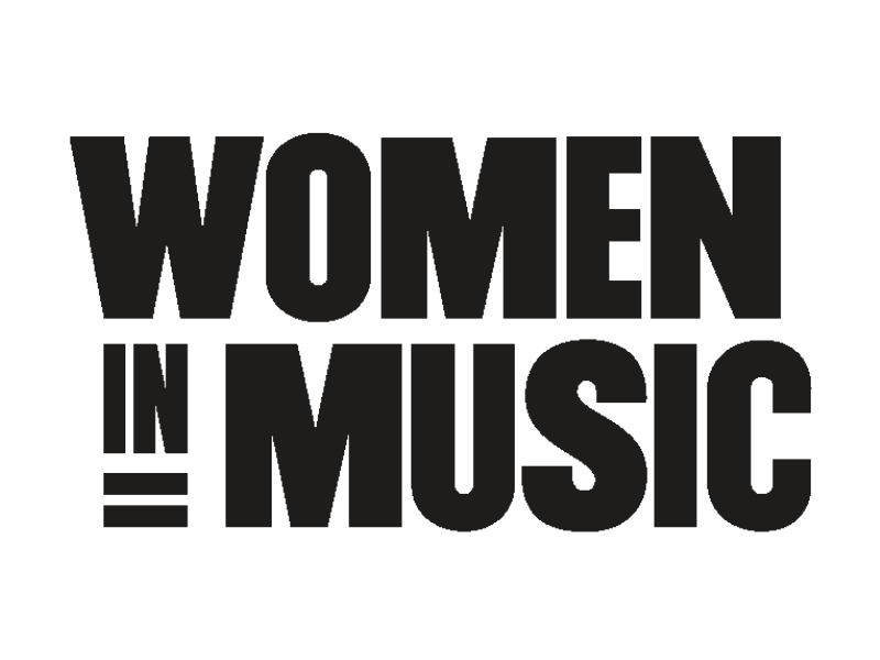 Black logo with text 'Women in Music' in large bold letters.