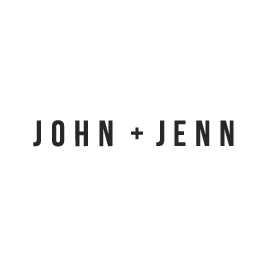 The image features the names 'John + Jenn' with a minimalist black and white design, possibly related to a wedding or couple.