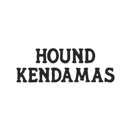 Logo with a silhouette of a hound dog and the text 'Hound Kendamas'.