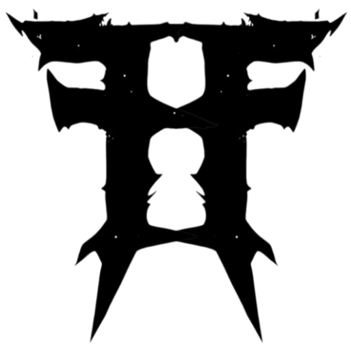 Black and white butterfly-shaped graphic with jagged edges.