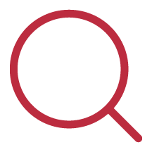 Magnifying glass icon with a red outline and transparent center.