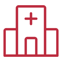 Outline of a hospital building with a cross symbol on top
