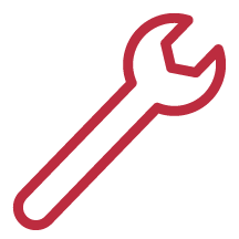 Outline of a wrench in dark red color