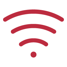 Icon of a WiFi signal with three curved lines radiating from a small circle.
