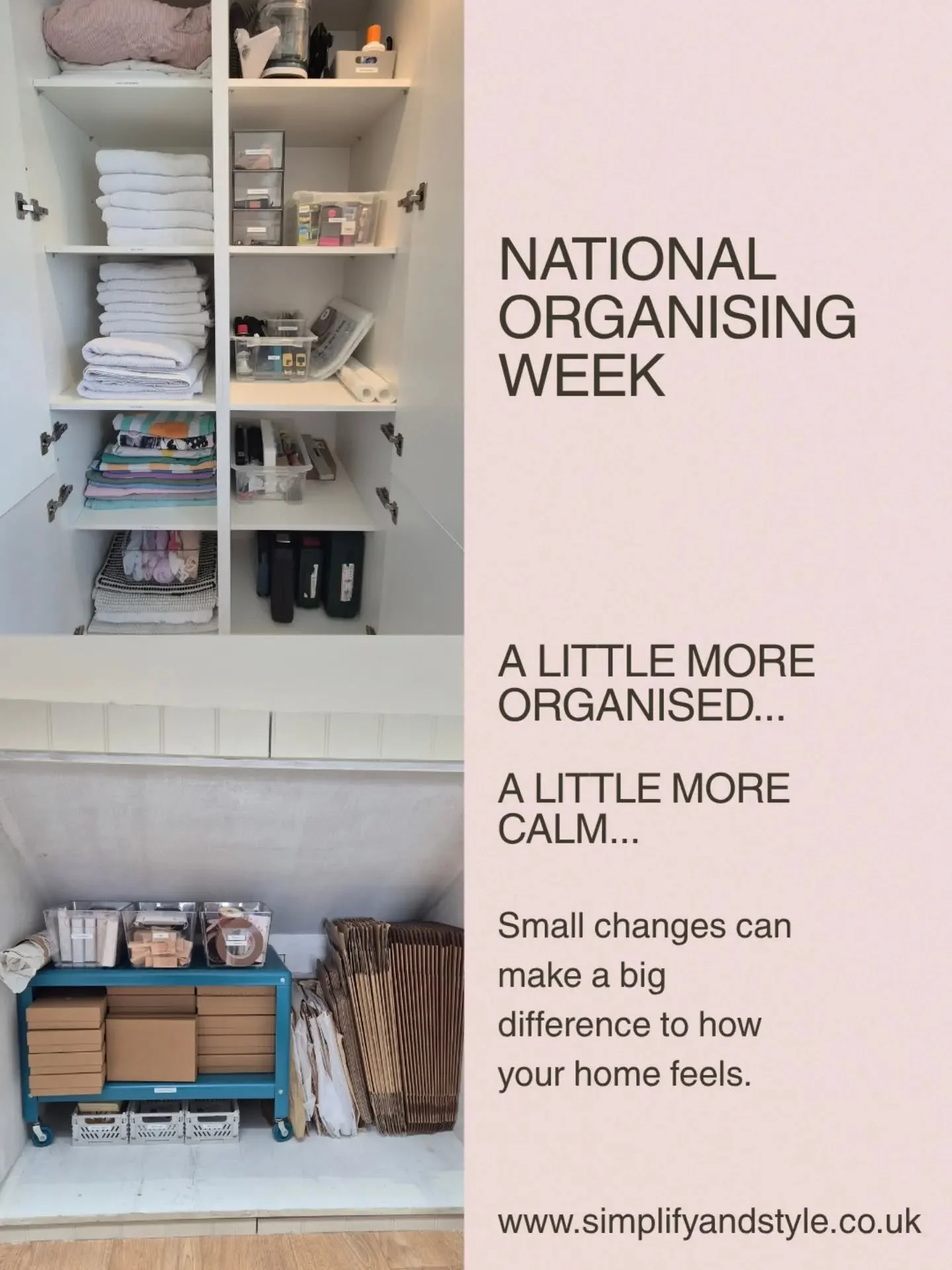 It's National Organsing Week.

Here's a gentle reminder that you don't need to tackle it all at once.
The overwhelm can be debilitating.

One small area can make a big difference.
(Try to stay focused on that one area for a length of time). Things th