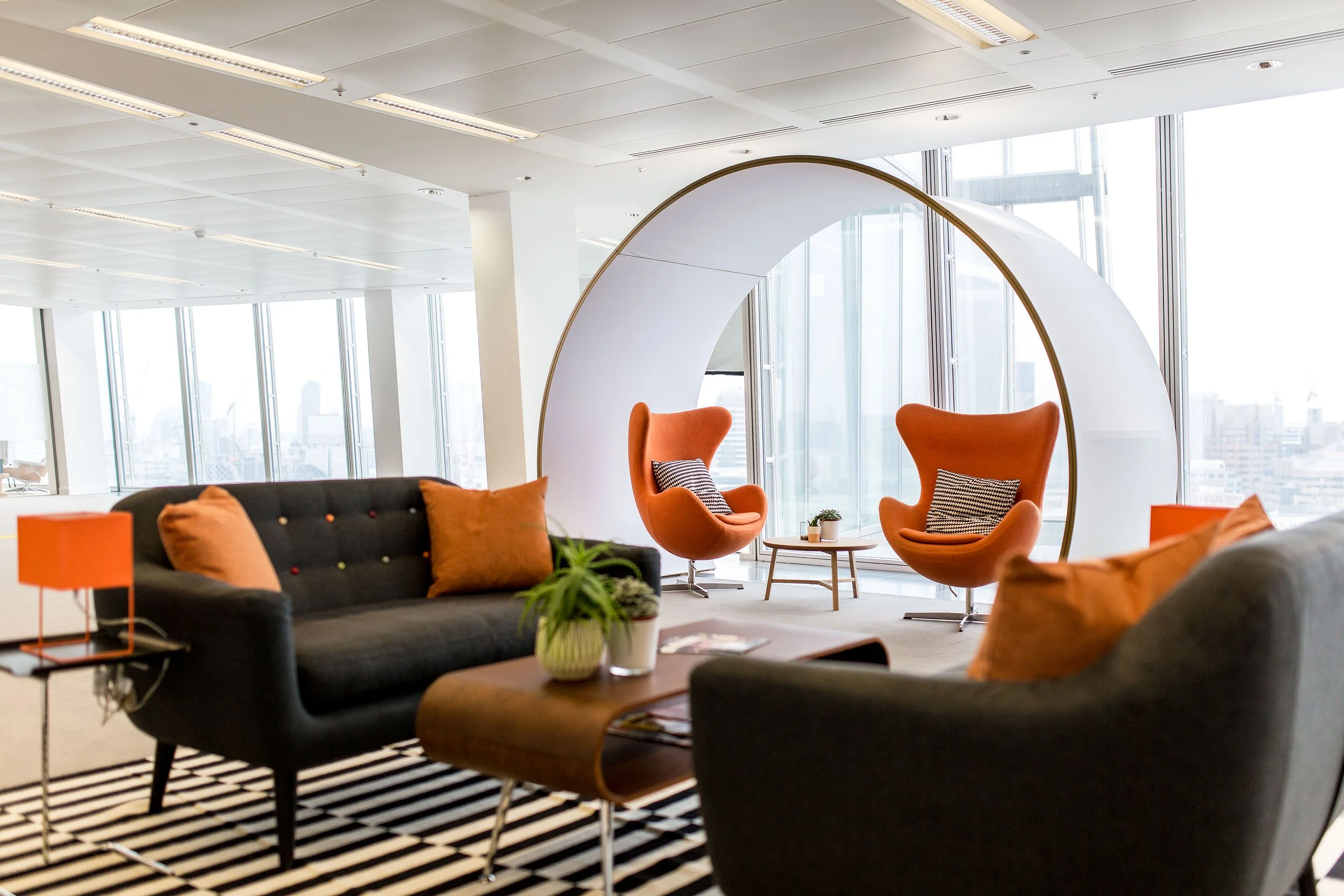 Modern office space showing thoughtful interior styling and furniture layout.