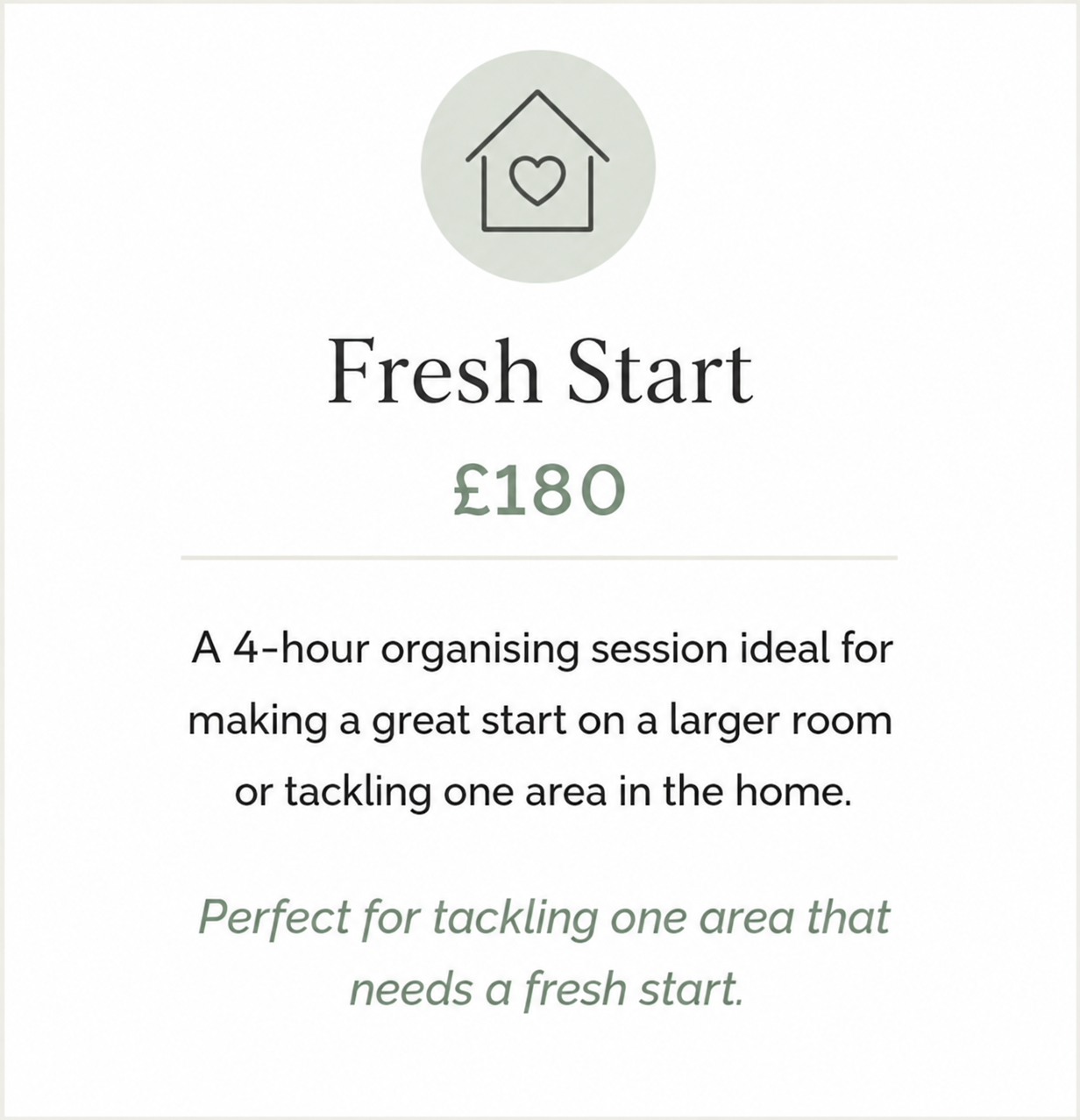 Fresh Start home organising gift voucher for a 4-hour organising session to tackle a room or area in the home.