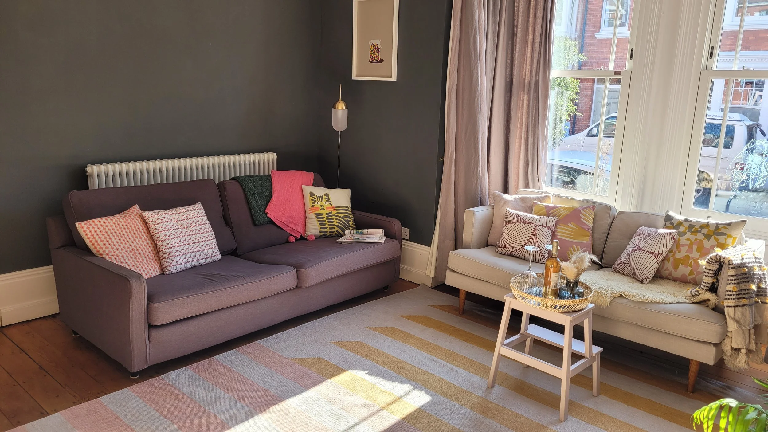 Living room styled and staged to attract buyers and maximise appeal.