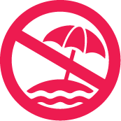 No swimming or bathing allowed sign with a crossed-out umbrella and water.