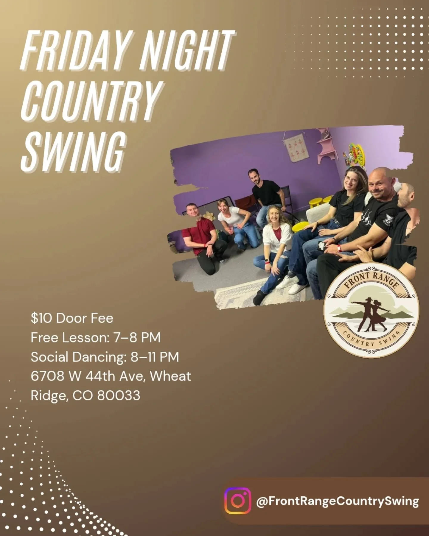 Building something here. Come be part of it. 🤠
Every Friday @jc_danceandcompany
Lesson at 7, social until 11.
$10 at the door &middot; lesson included.
All levels welcome. No partner needed. Bring a friend.
#FrontRangeCountrySwing #ColoradoCountrySw