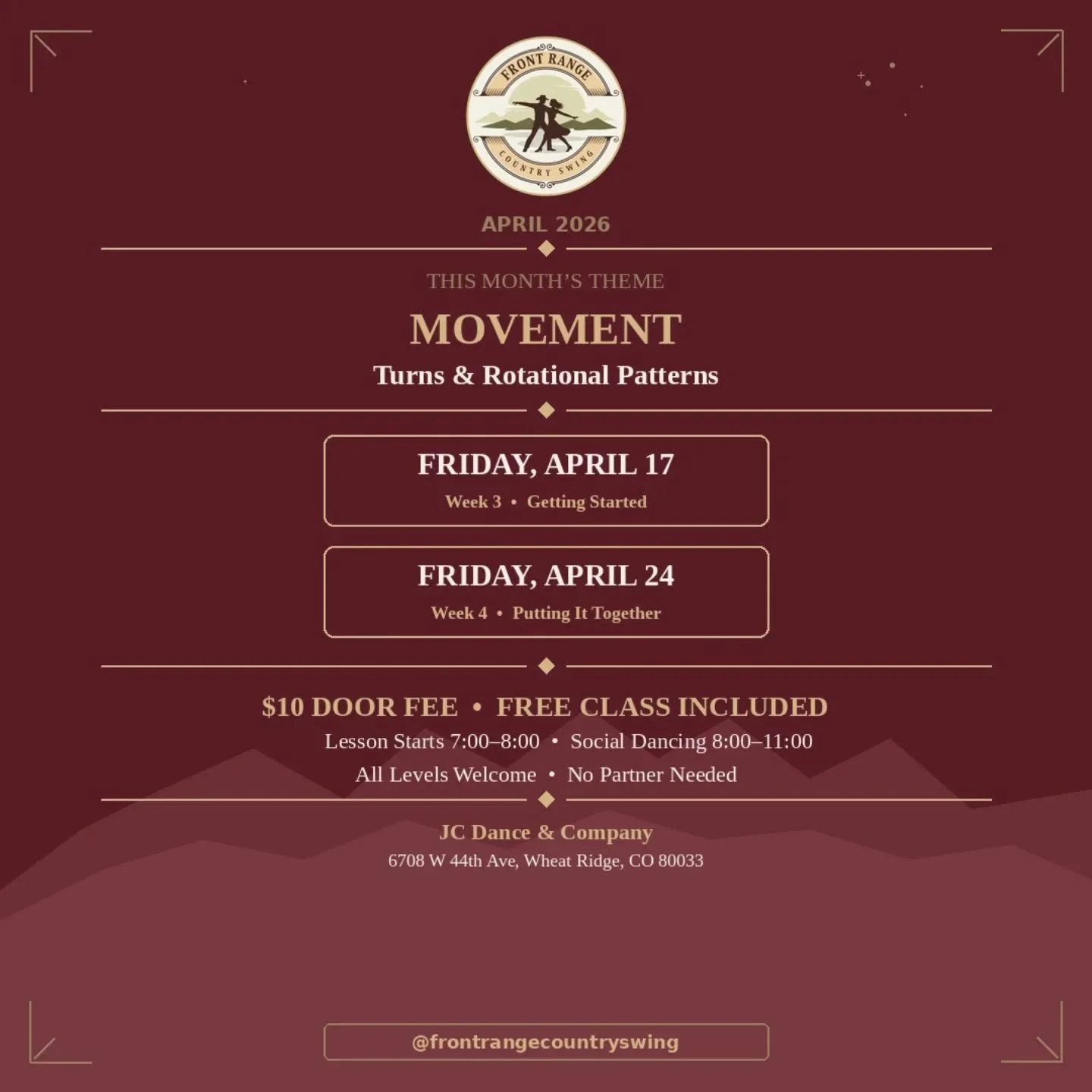 We&rsquo;re officially on the calendar with a venue secured!

This month&rsquo;s theme: Movement &mdash; Turns &amp; Rotational Patterns. Whether you&rsquo;ve never danced before or you&rsquo;ve been at it for years, there&rsquo;s something for you o