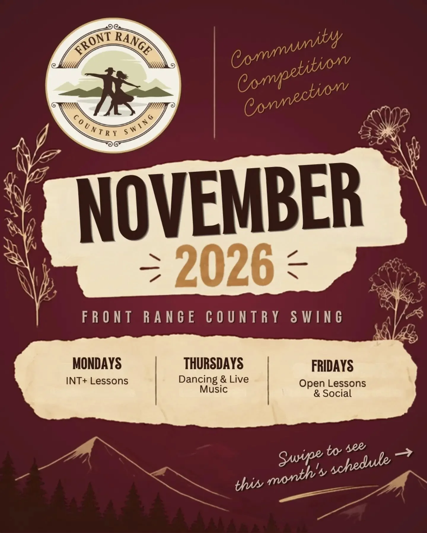 November on the Front Range 🍂 Three nights a week, one community, and something new to celebrate.

🎉 NEW: FRCS Membership
One membership, every FRCS night. $65/month covers every Monday Intermediate+ lesson, every Friday lesson &amp; social, a memb
