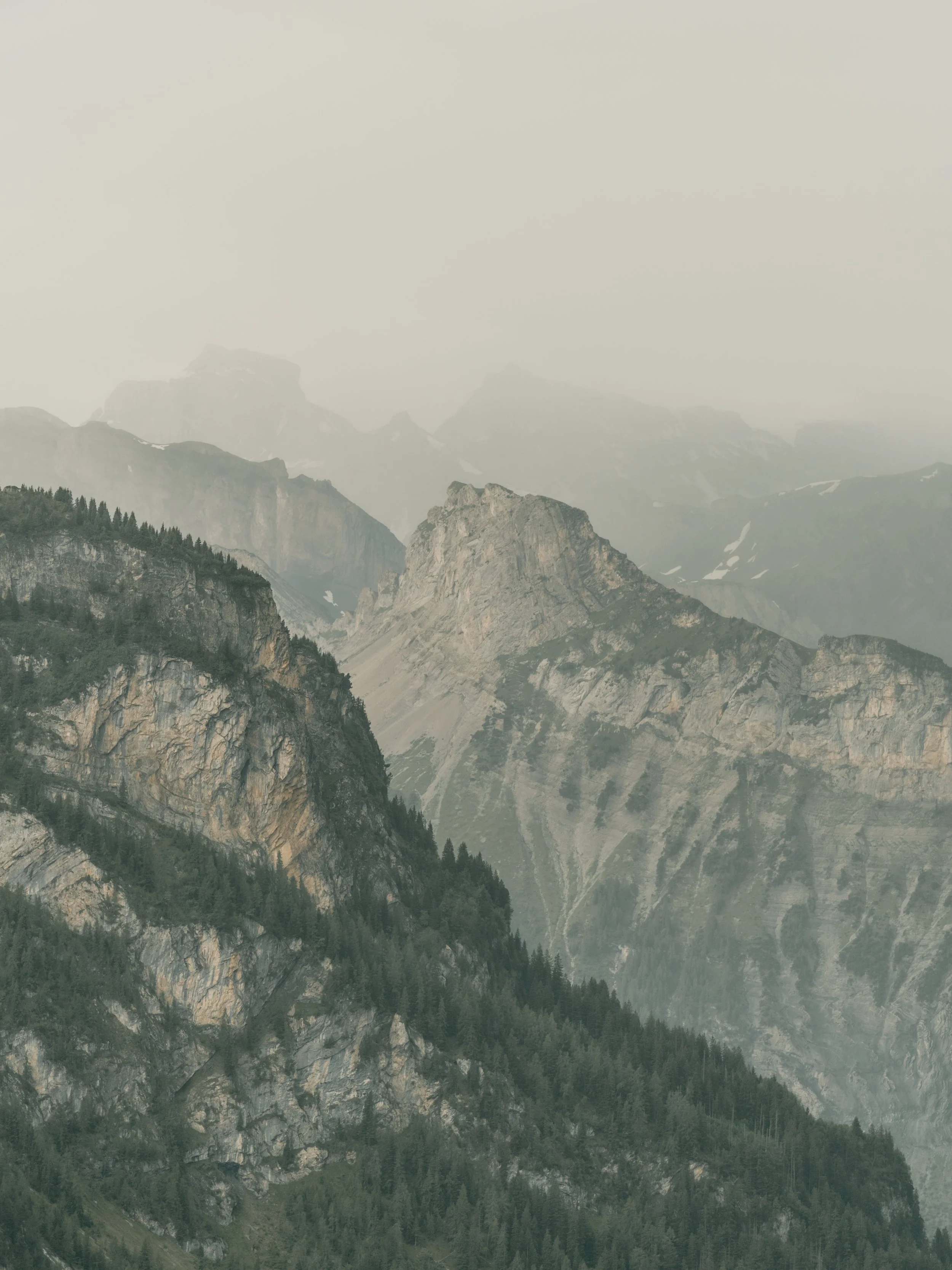Moody layered mountains in the Alps in Switzerland