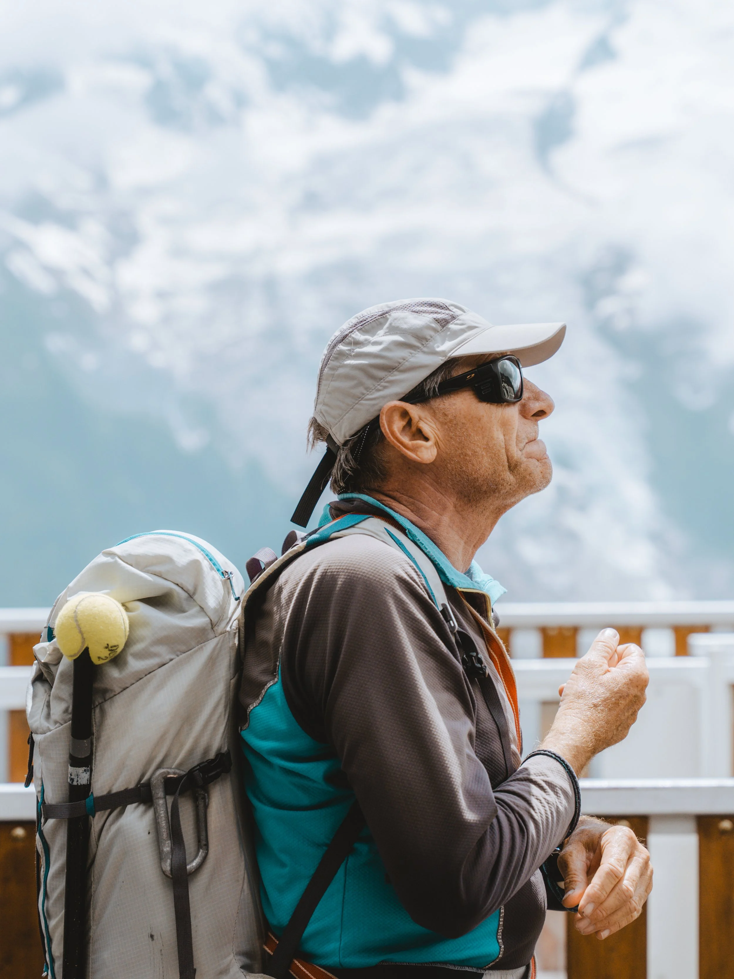 Alpine climber looking at a peak in Chamonix