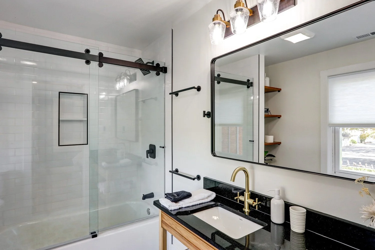 Bathroom 4 with a heated tile floor on the second floor of The Barn.