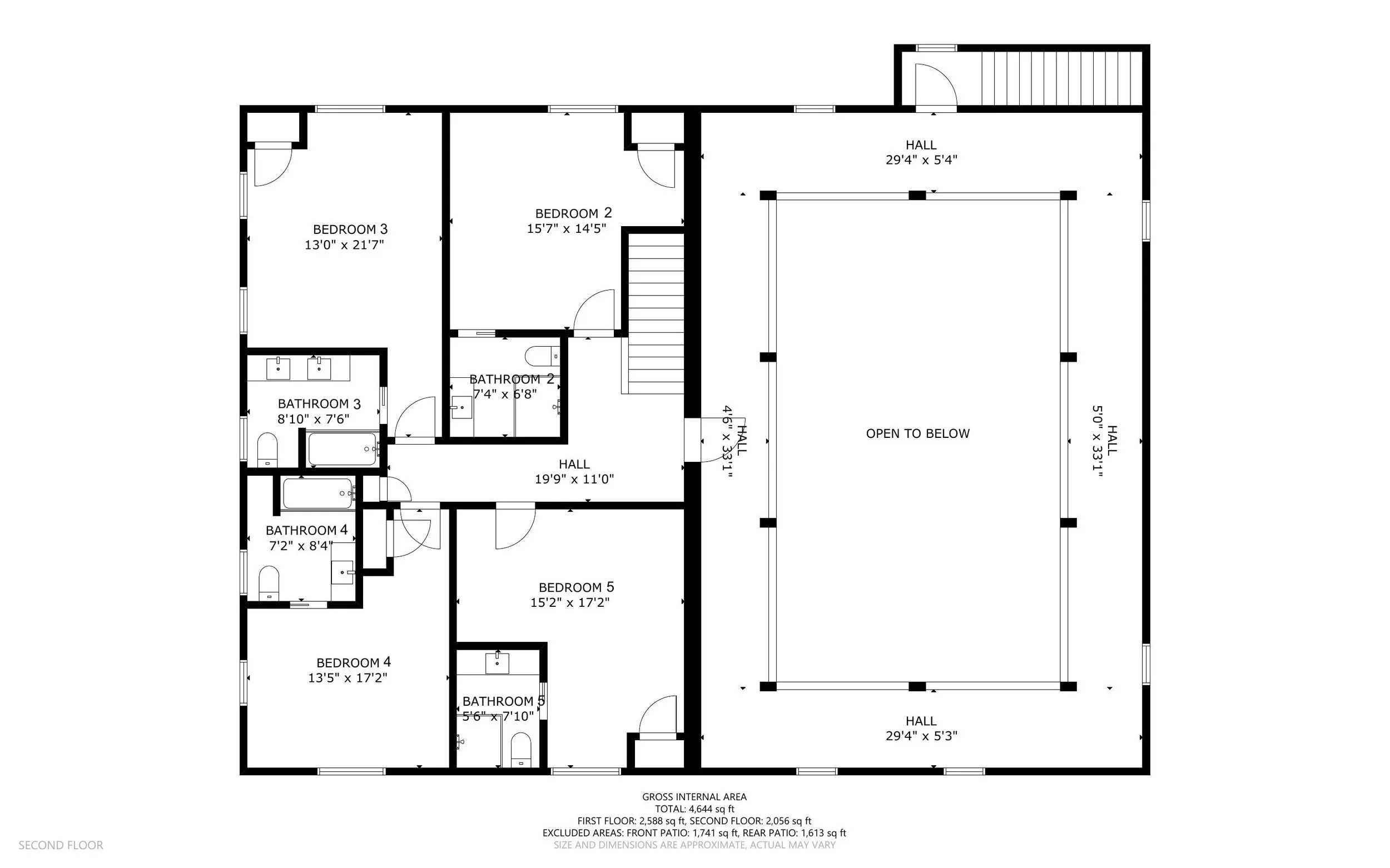 Second floor plan. 4 bedrooms with 4 en-suite bathrooms on the second floor. 