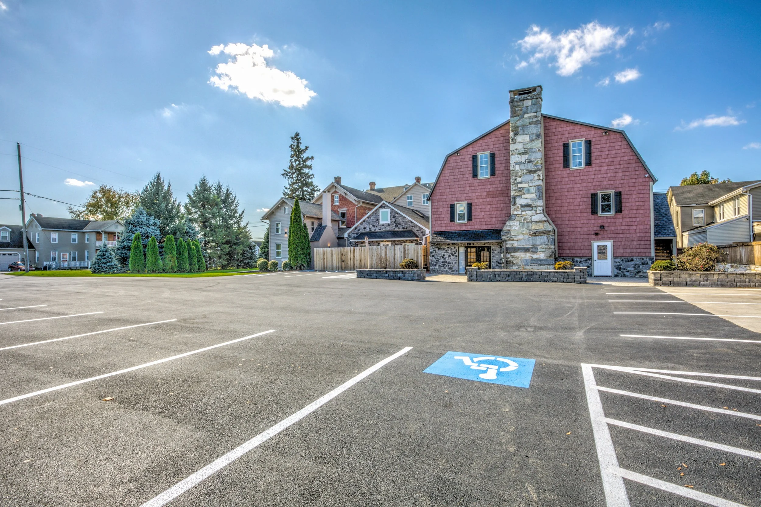 The Barn is the building on the right; the building on the left houses the 4 additional spaces of Legacy Manor