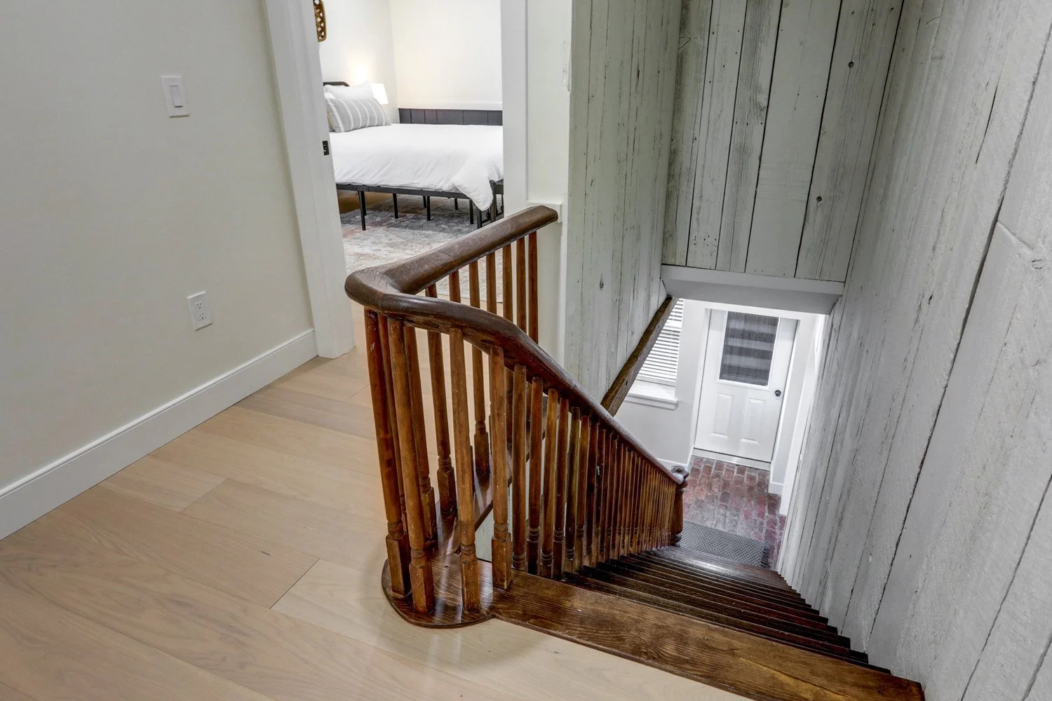 Staircase leading up to the second floor of The Barn, where 4 bedrooms/4 bathrooms are on the second floor. 