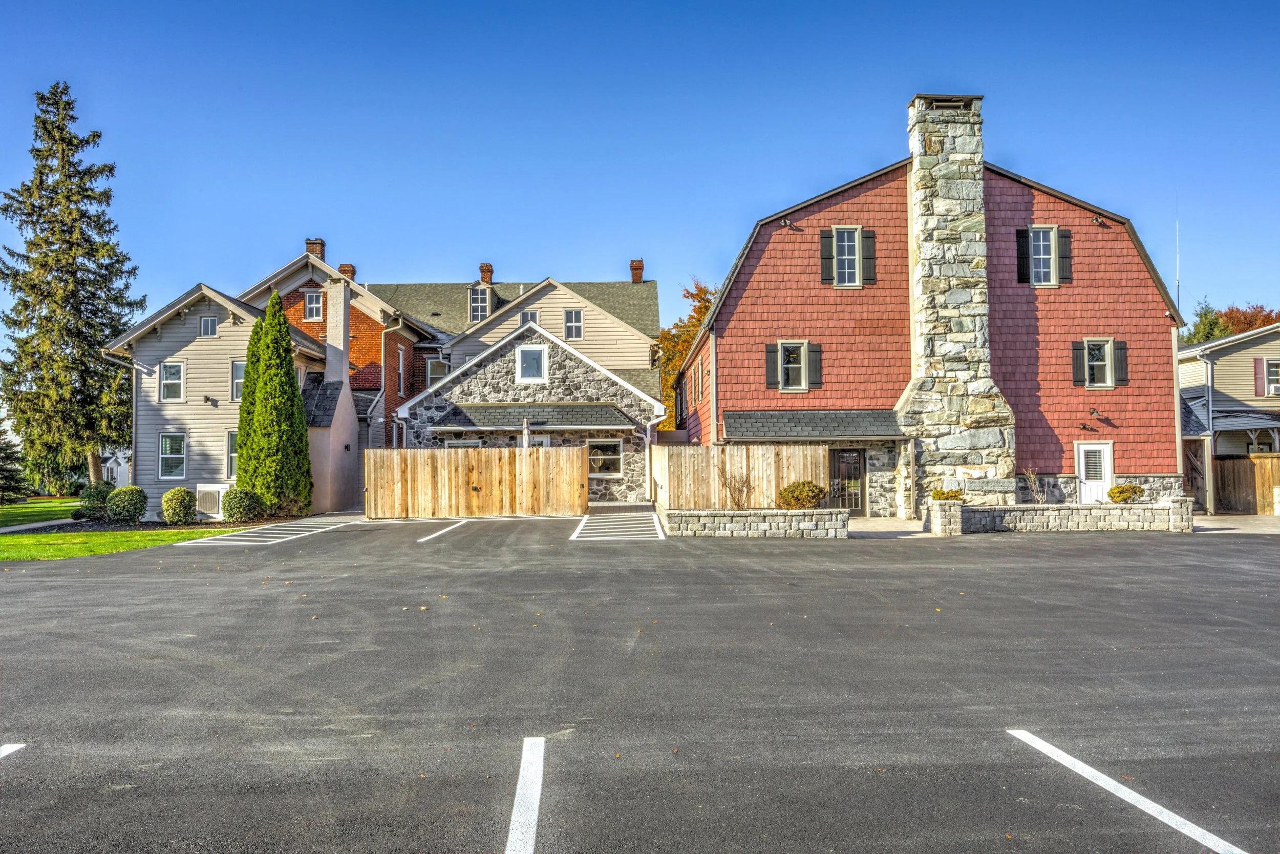 The Barn is the building on the right; the building on the left houses the 4 additional spaces of Legacy Manor