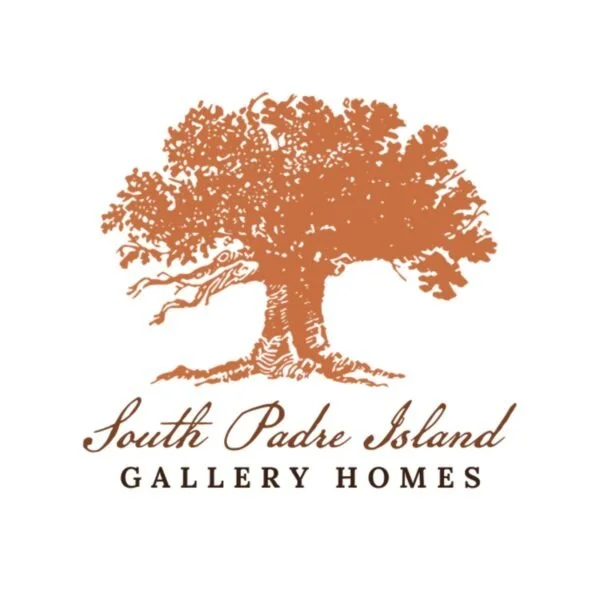 Logo of South Padre Island Gallery Homes featuring a large, stylized tree in brown above the text.