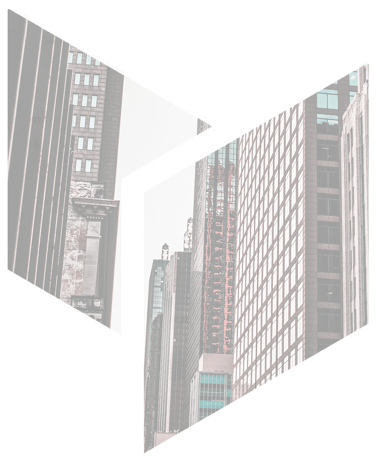 Skyscrapers in a city viewed through a distorted, layered perspective