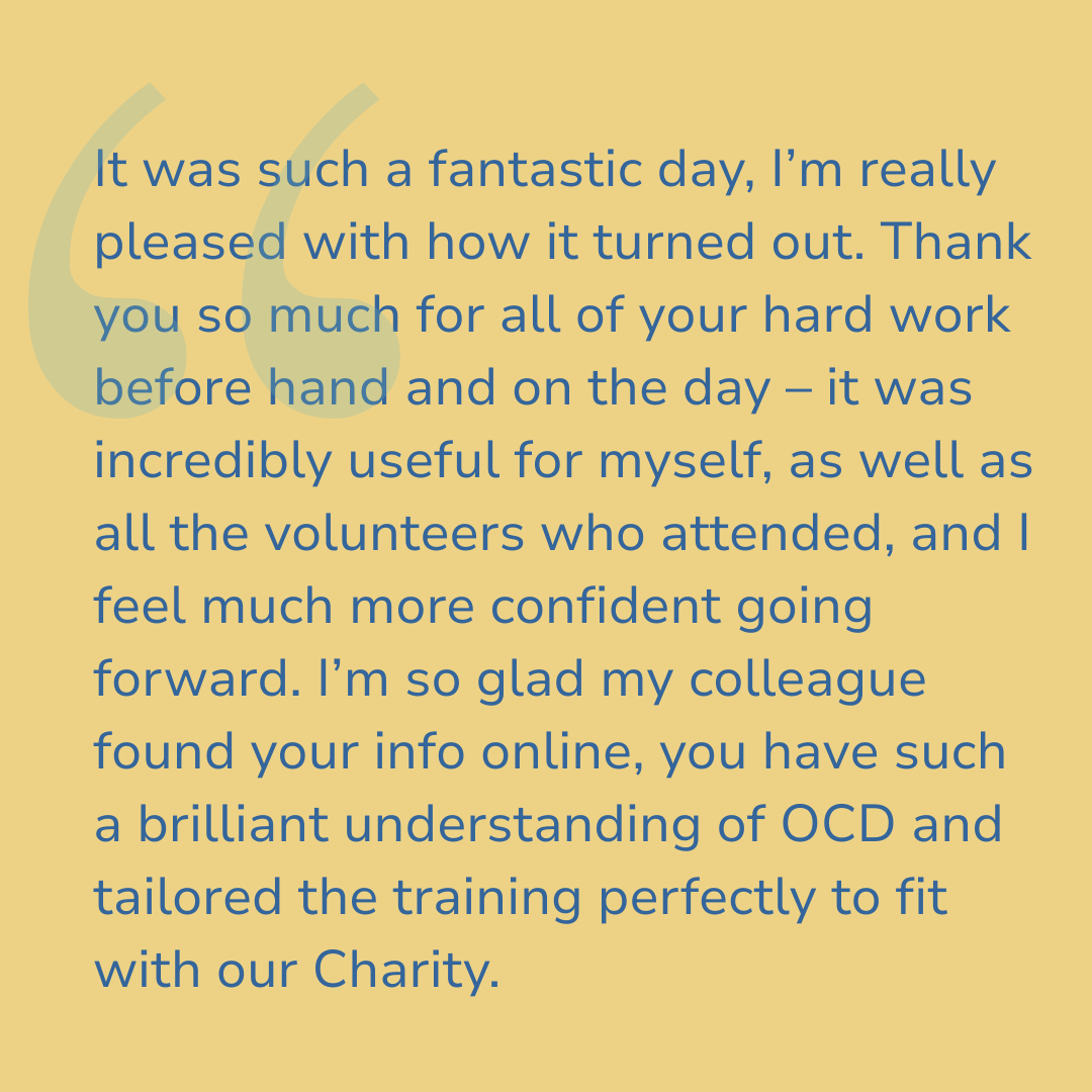 A quote on a yellow background expressing gratitude for training and volunteer work, with large light yellow quotation marks in the background.