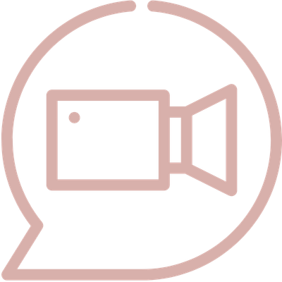 Icon of a video camera inside a speech bubble