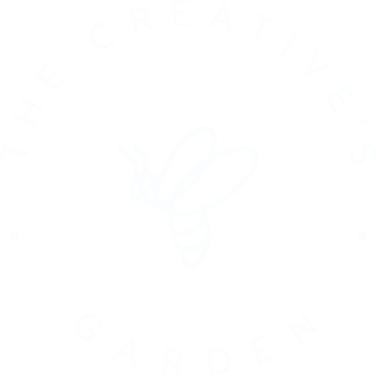 Black logo for the Bee's Knees Garden featuring a stylized bee at the center with the text 'The Bee's Knees Garden' encircling it.