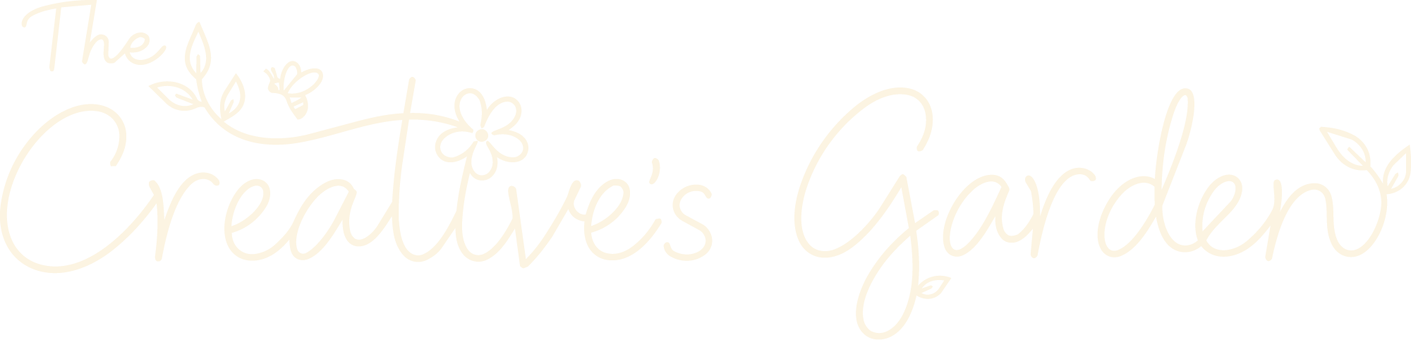 Decorative text saying 'The Creative's Garden' with floral and butterfly illustrations.