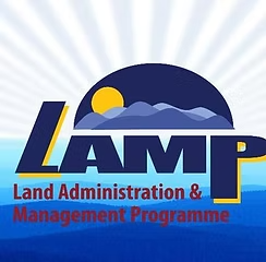 Logo for LAMP Land Administration & Management Programme, featuring a sun, mountains, and stylized text.