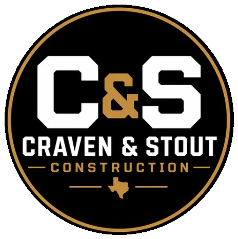 Logo with text 'C & S Craven & Stout Construction' and a small Texas shape at the bottom.