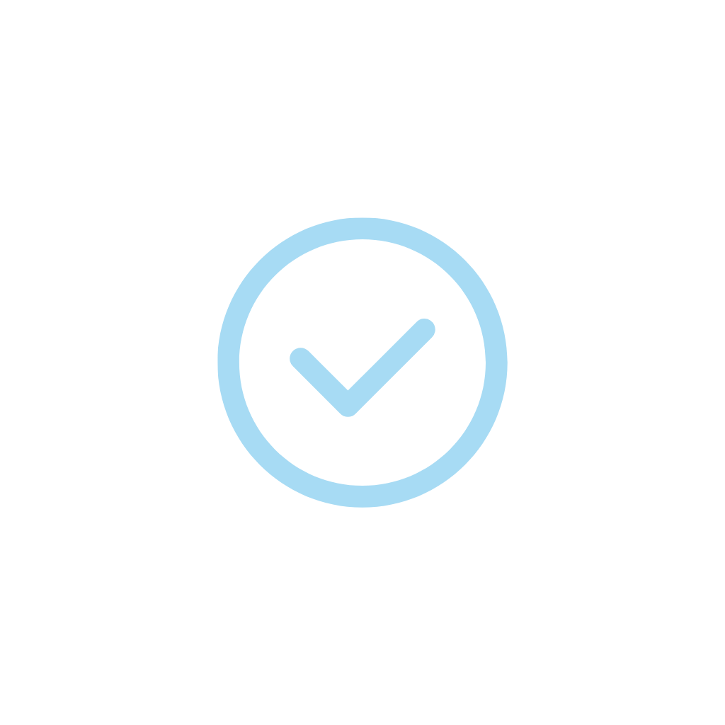 Checkmark icon with circular border.