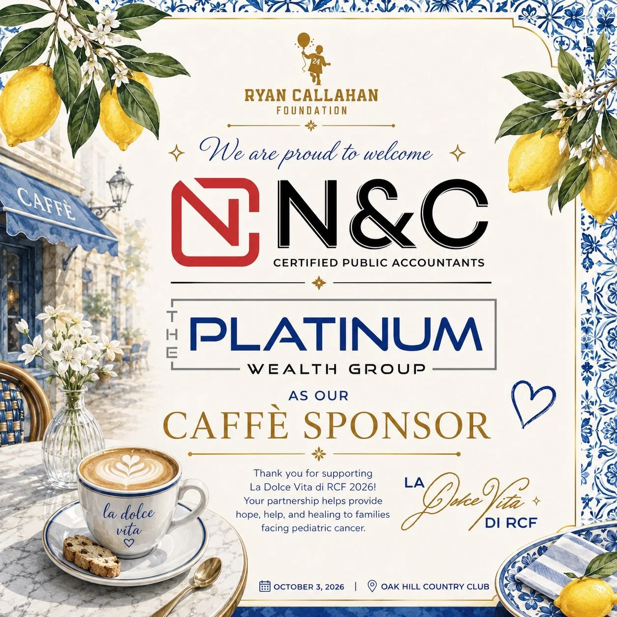 ☕️ Great conversations often begin over a cup of coffee, and this year&rsquo;s Caff&egrave; Sponsor is helping make a meaningful difference for families facing pediatric cancer.

A heartfelt thank you to N&amp;C Certified Public Accountants and The P