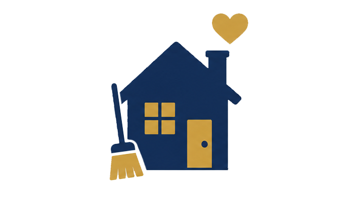 icon depicting a home with a broom and heart in front of it