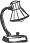 A stylized line drawing of a microscope.