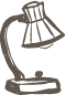 A stylized line drawing of a microscope.