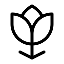 Simple black outline of a flower or plant.
