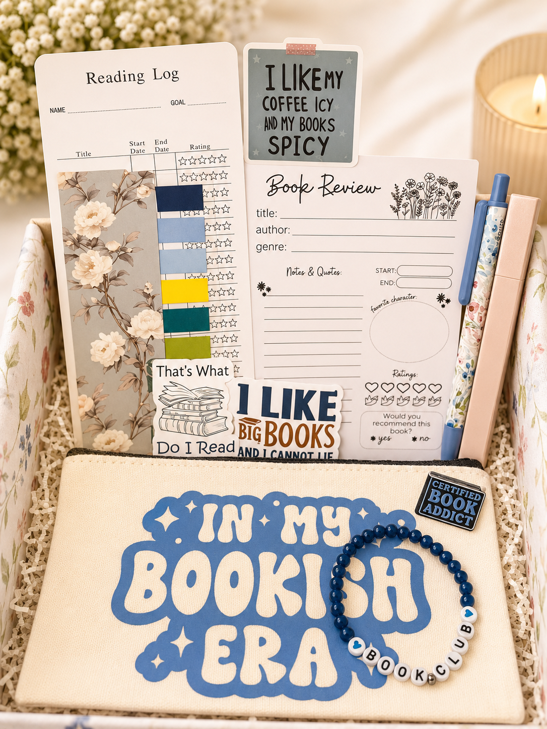 Book Lover Gift Box | Reading Journal, Stickers & Zipper Pouch