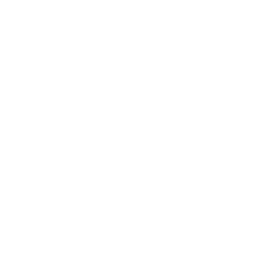 Simple white outline of a house or barn on a black background.