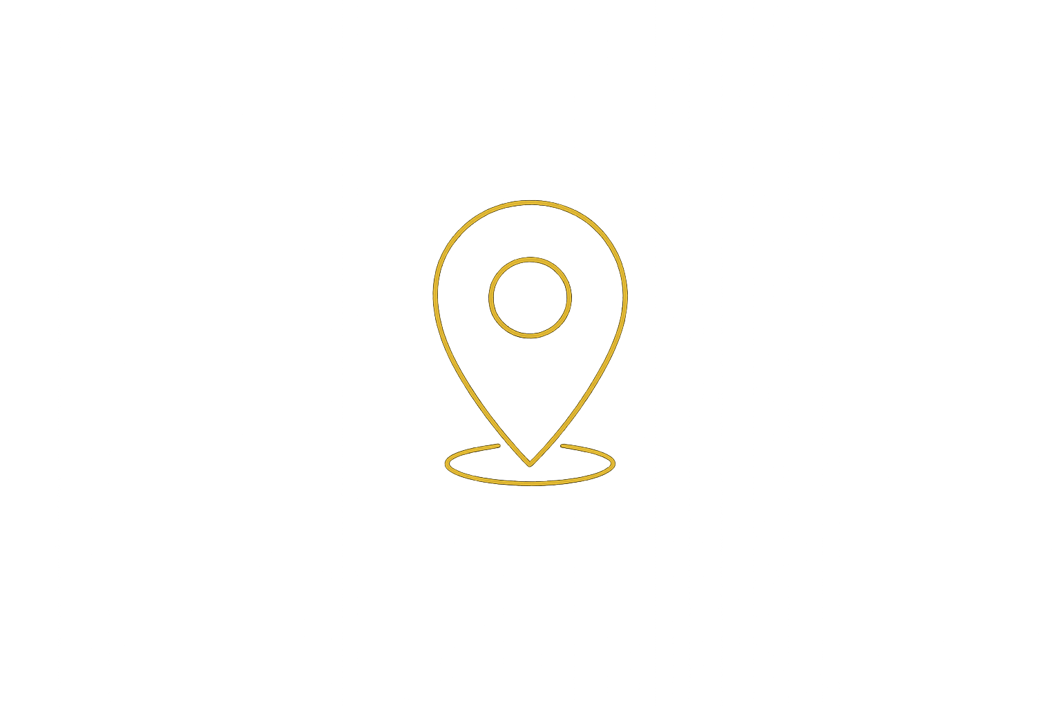 A yellow neon outline of a location pin icon on a black background.
