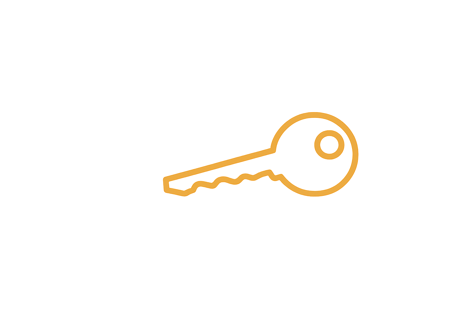 Neon sign of a key outlined in yellow-orange glow against a black background.